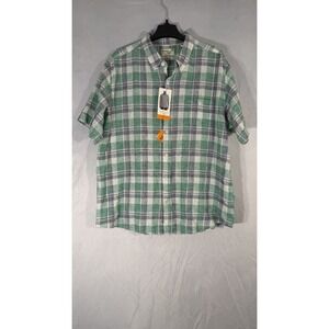Weatherproof Vintage Men's Washable Linen Short Sleeve Plaid Shirt Green 2XL